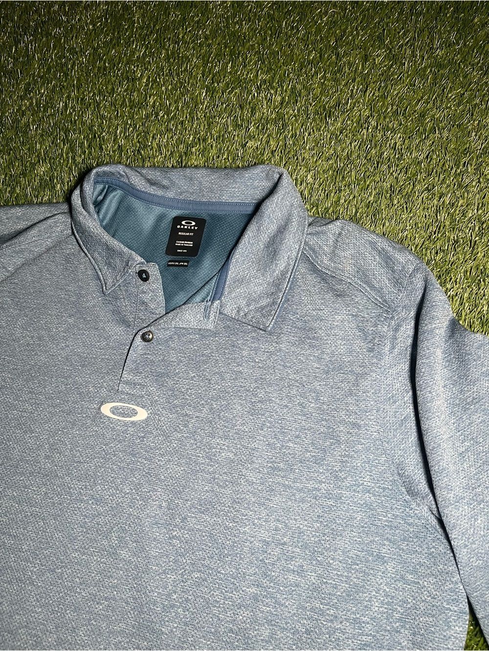 Oakley Mens XXL Blue Heather Golf Polo Athletic Performance Shirt